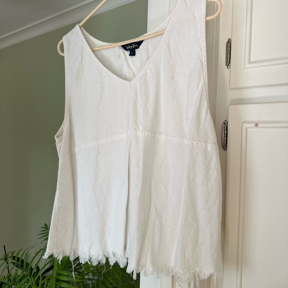 Indigo Rein Cream Sleeveless Top with Frayed Detail